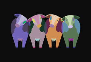 Drawing of colourful cows