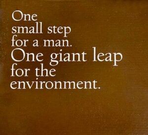 Nae vegan boots box saying: One small step for a man. One giant leap for the environment.
