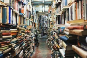 Library overflowing with books