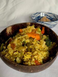 Bowl of vegan vegetable rice
