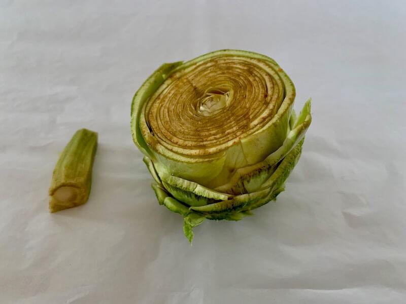 Raw artichoke prepared for cooking