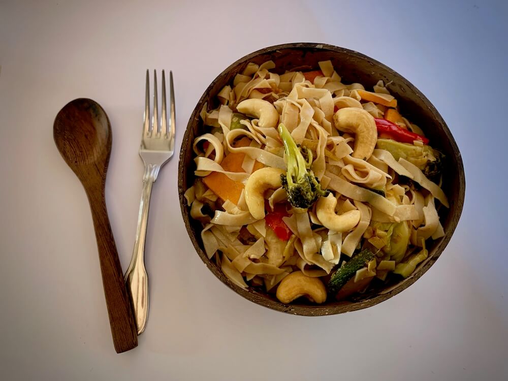 Bowl of gluten free noodles with vegetables