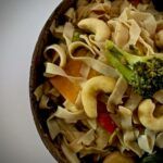 Close up of vegan noodles with vegetables