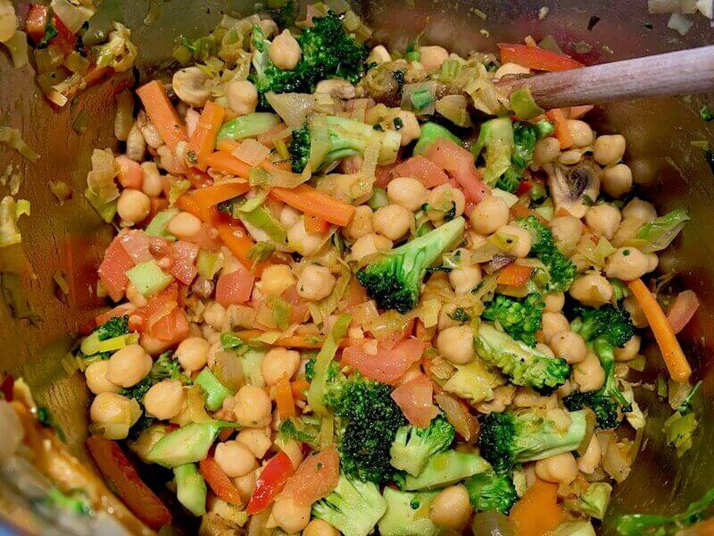 Vegetables and chickpeas in a pan