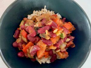Bowl of chilli beans on rice
