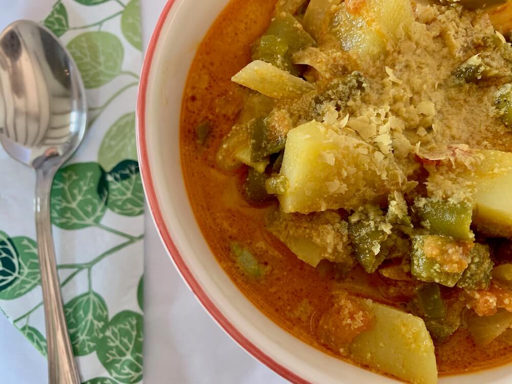 Close up of Broad bean recipe from Spain or Cazuela de habas