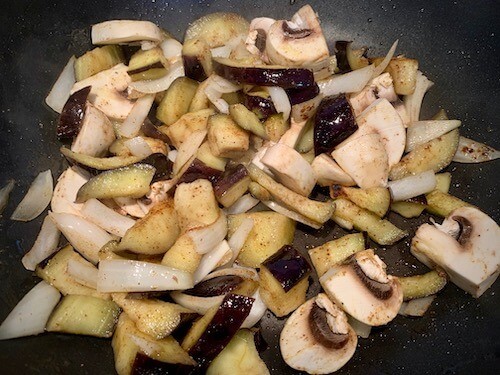 Frying onions and mushrooms