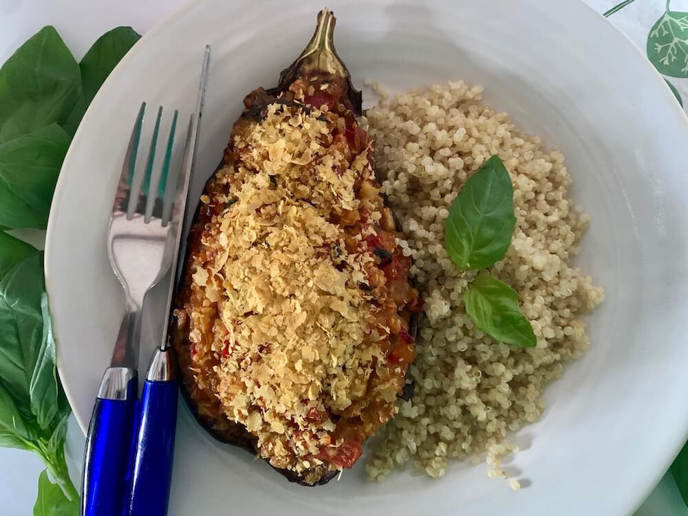 Stuffed eggplant with quinoa