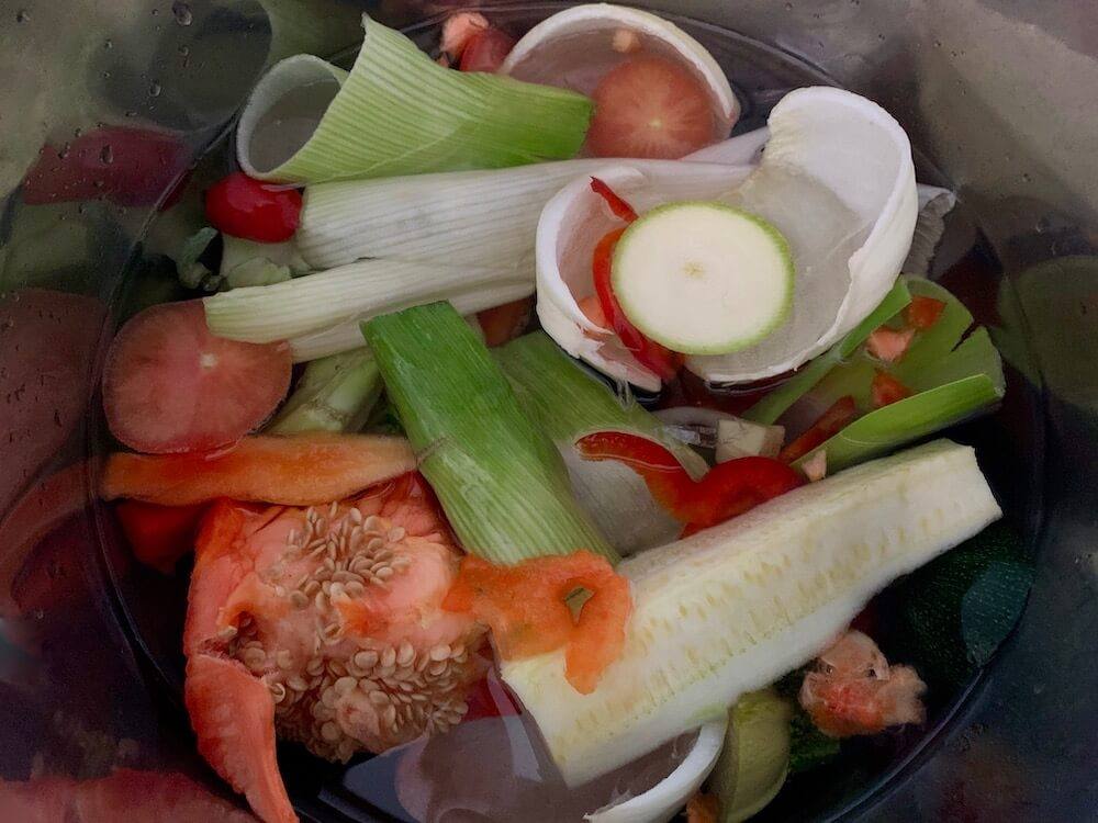 Vegetables in a pan for making homemade vegetable stock