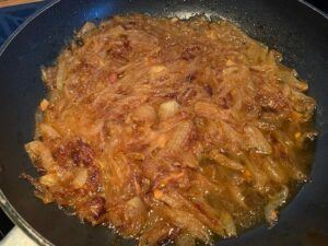 Caramelising onions