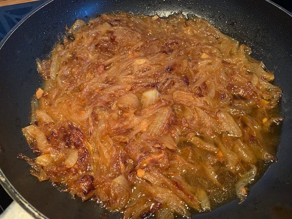 Caramelising onions