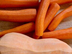 Peeled carrots and sweet potato