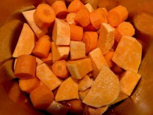 Chopped carrots and sweet potato