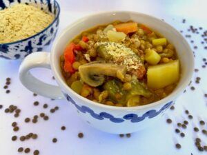 Cup of vegan lentil stew