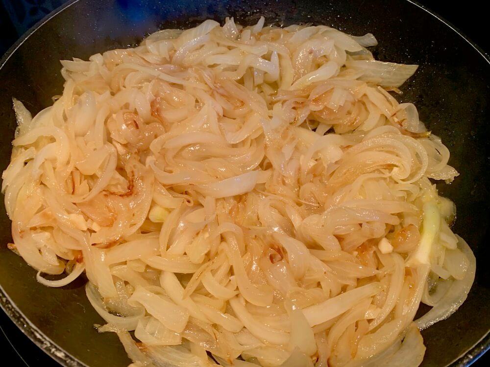 Beginning to brown the onions in a pan
