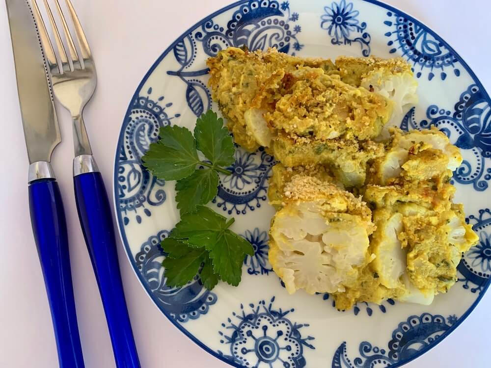 Gluten free, vegan cauliflower cheese