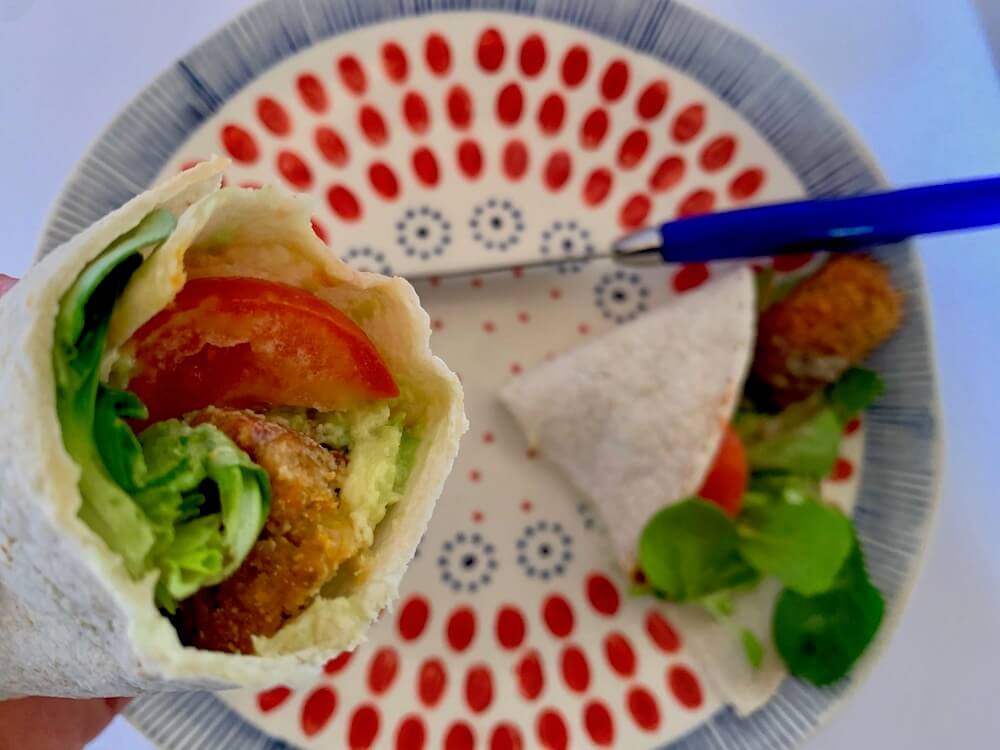 Vegan balles and salad in a wrap