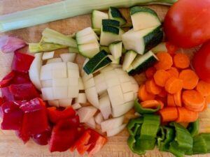 Chopped vegetables for lentil stew