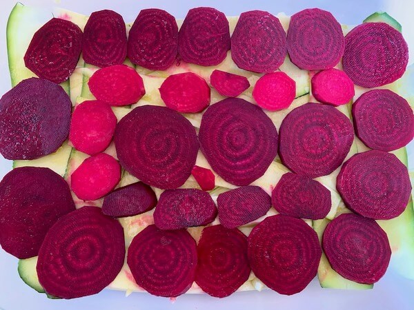Layers of beetroot in a casserole