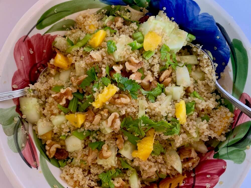 Quinoa salad with walnuts and fresh coriander