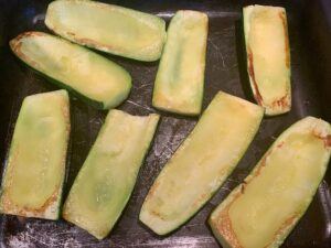 Zucchini shells after cooking, before stuffing