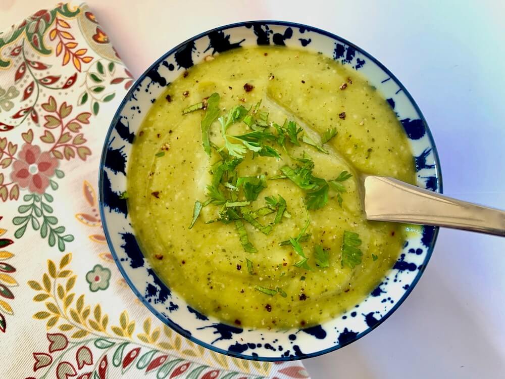 Bowl of zucchini soup or crema de calabacín