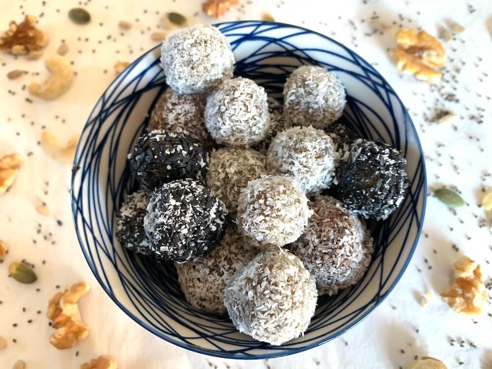 protein energy balls in a bowl