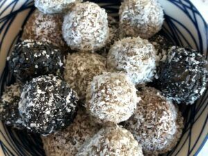 Close up of no bake protein energy balls