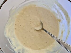 Vegan gluten free pancake batter in a bowl