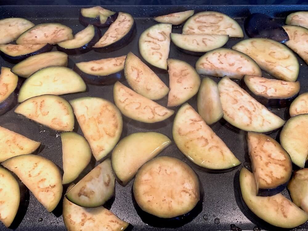 Grilling eggplants