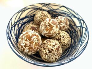 Bowl of vegan energy balls