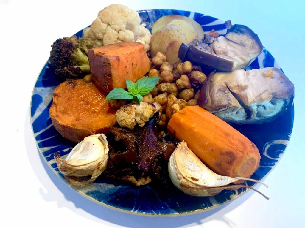 Plate of oil free roast vegetables 