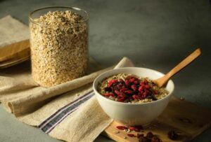 Bowl of oats with fruit on top