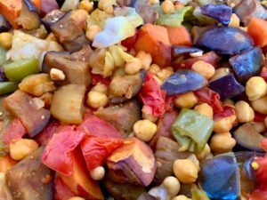 Cooked vegetables for a one pan vegan meal