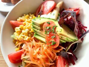 Mixed salad with avocado in a chiringuito in Malaga