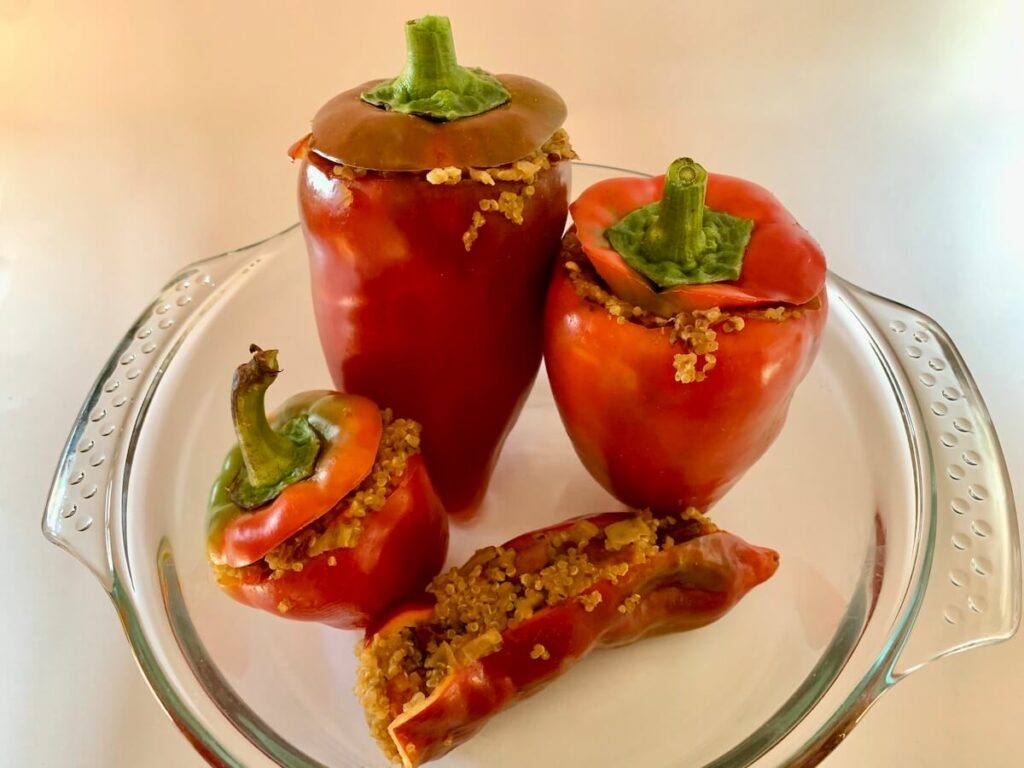 Four quinoa stuffed peppers