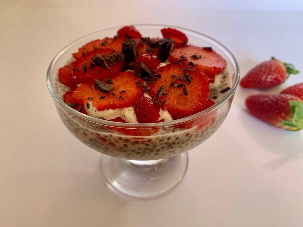 Strawberry chia seed pudding in a bowl