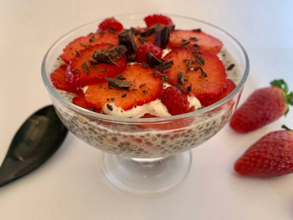 Strawberry chia seed pudding in a bowl