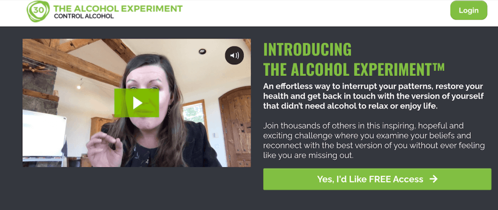 The alcohol experiment webpage where you can change your relationship with alcohol
