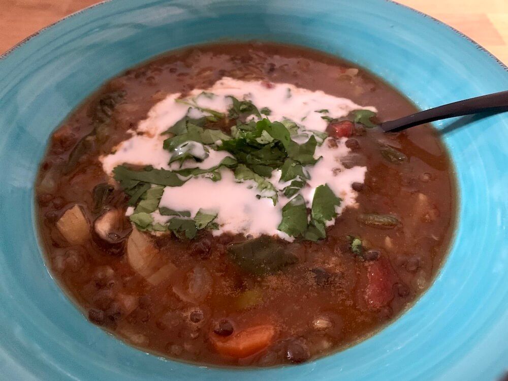 Bowl of vegan lentil soup
