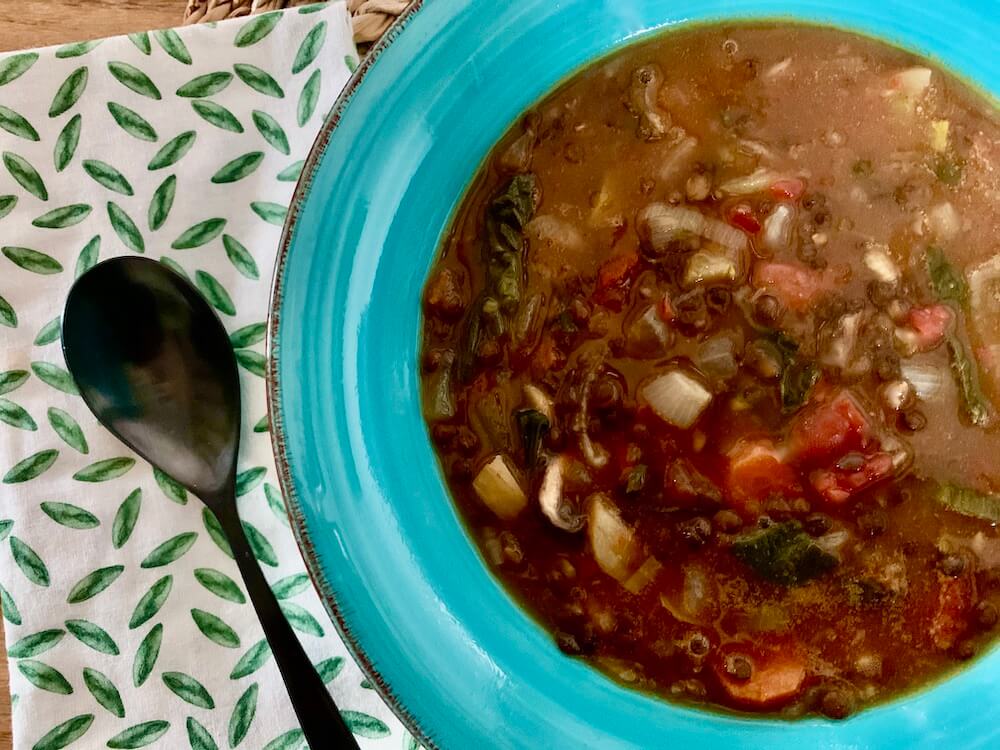 Bowl of vegan lentil soup