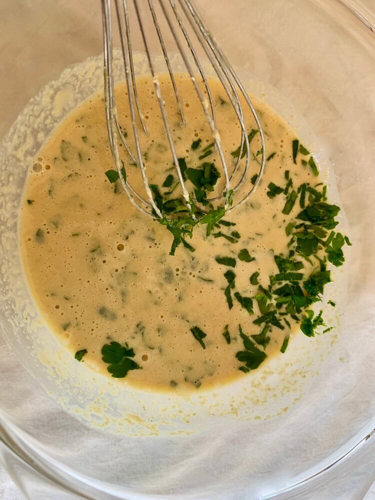 Gram flour flatbread batter with cilantro