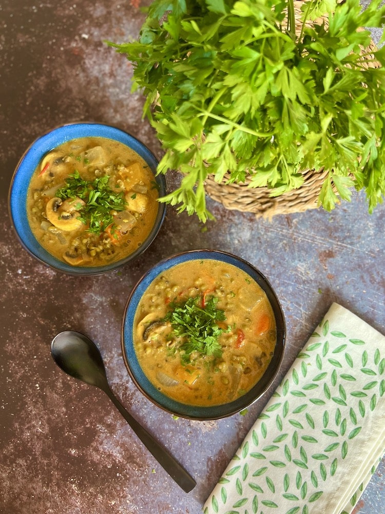 2 bowls of vegan mung bean soup