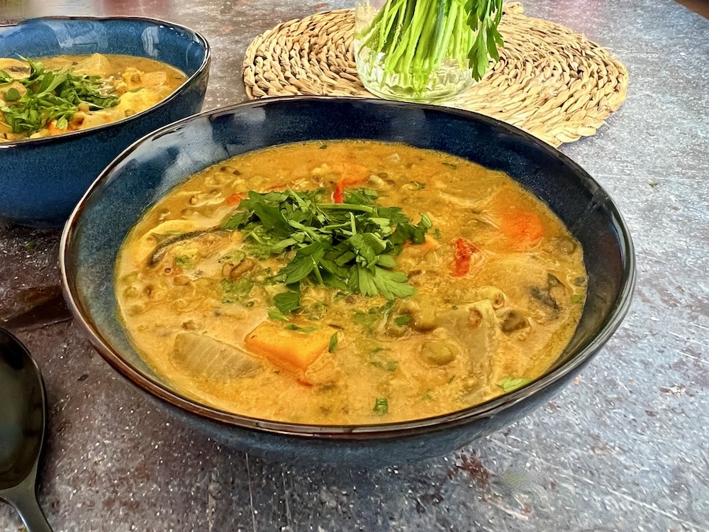 bowl of vegan mung bean soup