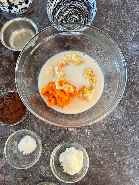 Brownie wet ingredients in a bowl