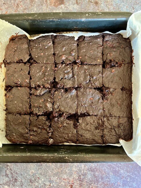 Brownies in a baking tin