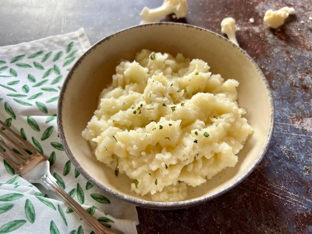Does mashed cauliflower taste like mashed potato? Bowl of cauliflower mash.