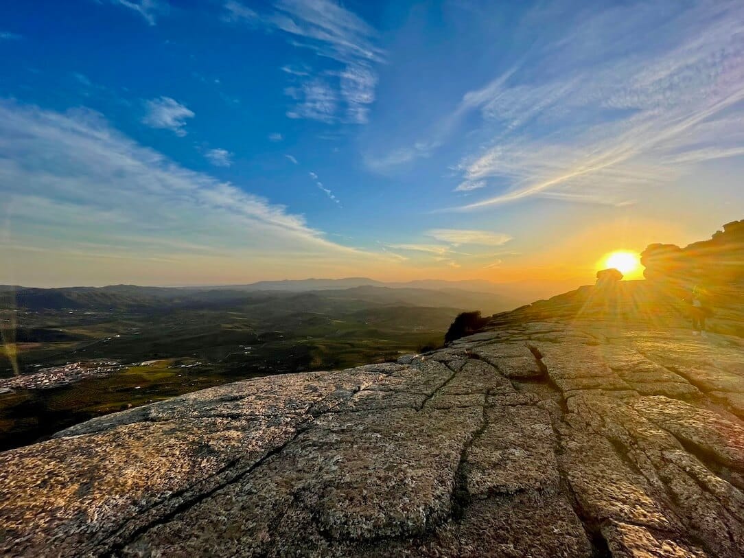Do you have to be vegan to be spiritual? Beautiful sunset over the rocks of El Torcal national park, with blue sky