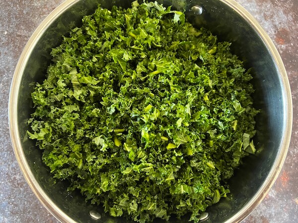Chopped kale in a pan